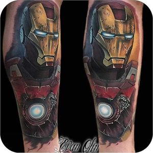 Iron Man tattoo by Evan Olin. #marvel #superhero #ironman #comic #movie #tonystark #realism #EvanOlin