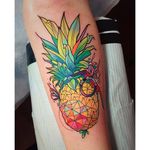 Trippy pineapple tattoo by Katie Shocrylas. #fruit #pineapple #trippy #lsd #colorful #KatieShocrylas