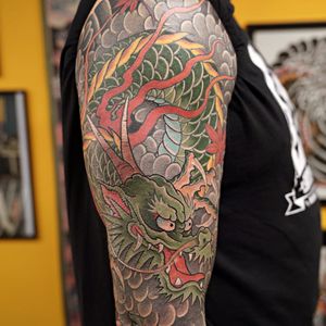 A powerful dragon sleeve by Damien Rodriguez. Photo by Jessica Paige.