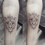 Matching lioness tattoos by Ness Cerciello #lioness #lion #NessCerciello #matching #minimalistic