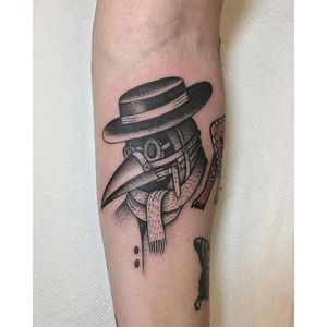 Plague Doctor Tattoo by Justin Olivier #plaguedcotor #blackwork #traditional #JustinOliver