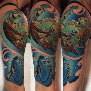 Finding Dory tattoo by Paul Marino #findingdory #movie #turtle #fish #sealife #colorportrait #colorrealism #portraitrealism #realismartist #PaulMarino