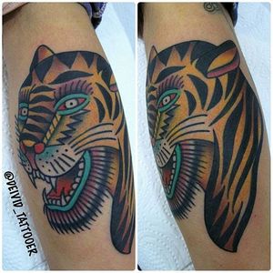 Tiger Tattoo by Deivid Tattooer #tiger #BertGrimm #oldschool #traditional #DeividTattooer