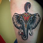 Circus Elephant Tattoo by Luke Barnes #circuselephant #circus #elephant #traditional #LukeBarnes