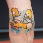 Bart and Homer tattoo by Russell Van Schaick #RussellVanSchaick #FindYourSmile #Homer #BartSimpson #TheSimpsons (Photo @thesimpsonstattoo)