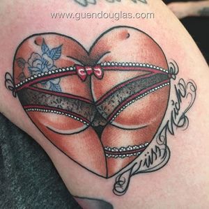 Bum tattoo by @Guen_Douglas. #GuenDouglas #traditional #butt #bum #sexy #underwear #nsfw #heart