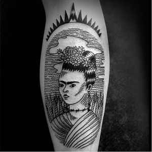 Frida Kahlo tattoo by Ophélie Taki #OphélieTaki #illustrative #blackwork #childhood #fridakahlo
