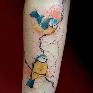 Abstract color splash blue tit tattoo by Bambi Bambs. #abstract #watercolor #splatter #splash #bird #bluetit #bluetitbird #BambiBambs