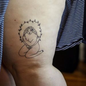 Custom tattoo by Frances Cannon, tattooed by Amy Bliska. #AmyBliska #FrancesCannon #SelfLoveClub #linework #blackwork #drawing #sketch #outline #woman #womantattoo #bodypositive #bodypositivity