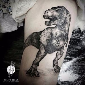 T-rex por @felipecesar! #FelipeCesar #Blackwork #trex #TattooBrasil #dinossauro #dinosaur #TatuadoresDoBrasil #brasil #portugues