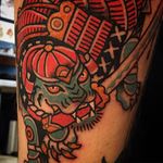 Samurai Tiger Tattoo by Ian Bederman #animaltattoo #traditionalanimal #traditional #quirkytattoos #IanBederman #tiger #samurai