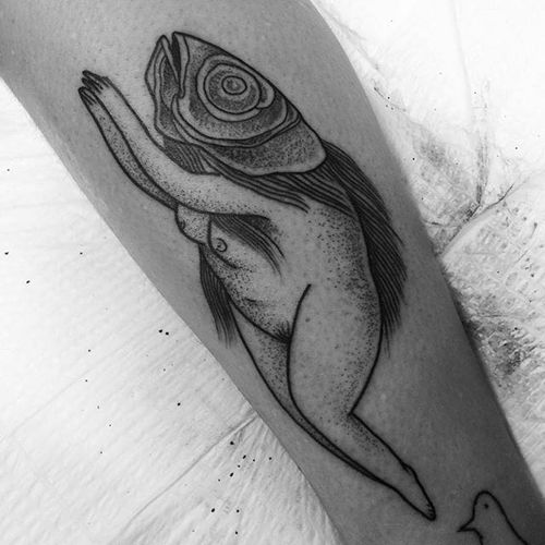 Blackwork tattoo by Nomi Chi. #NomiChi #blackwork #haunting #macabre #illustration #mermaid #btattooing #blckwrk
