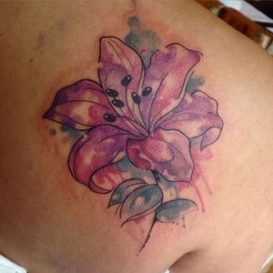 Watercolor lily tattoo by Clare Lambert. #watercolor #ClareLambert #lily #flower