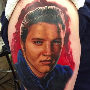 Magnificent looking portrait of The King, Elvis Presley. Tattoo by Martin Kukol. #MartinKukol #realistic #mARTink #elvis #theking