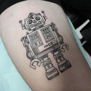 A sweet, but deceitful-looking robot. (via IG - natesorensen_tattooist) #RobotTattoos #Robot #Robots