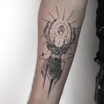Wild deer tattoo by Erensu Ekmekciler #erensuekmekciler #blackandgrey #whiteink #linework #fineline #dotwork #abstract #shapes #realism #realistic #antlers #deer #crystal #light #nature #animal #tattoooftheday