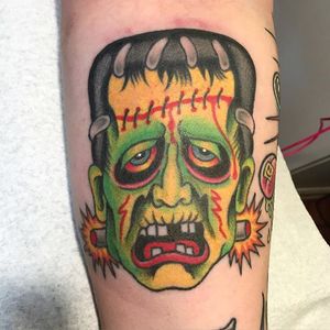 A very pop and colorful creature by Shawn Dillon #creaturetattoo #frankenstein #ShawnDillon