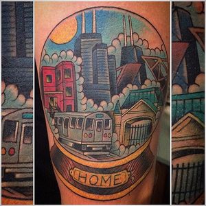 Home by Kevin Leary (via IG-kevinlearytattoo) #chicago #traditional #color #cities #KevinLeary