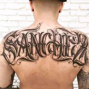 Sanchez Lettering Tattoo by Orks One @Orks_Tattoos #OrksTattoos #OrksOne #Lettering #Script #LosAngeles #Sanchez