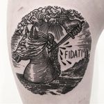 Horse Tattoo by Massimo Gurnari #horse #stab #dagger stabbingdagger #blackwork #illustrative #darkart #etching #linework #MassimoGurnari