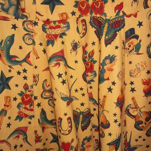 A "tattoo style print." You can see some of the artwork is just slightly off — missing the mark on the artistry. #TattooPrint #SailorJerryRipOff #Classic #Fabric