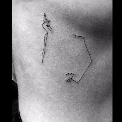 Single line minimalistic tattoo by Oddbody Tattoos #singleline #Oddbody #linework #minimalistic #abstract #smoker