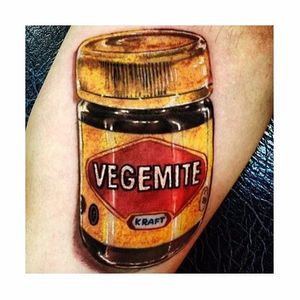 Vegemite jar tattoo by Julia Seizure. #realism #colorrealism #styledrealism #vegemite #jar #Australian #Australia  #JuliaSeizure