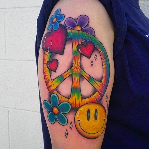 Groovy Peace Sign Tattoo by Zac Kinder @Zackindertattoos #Zackindertattoos #Peace #PeaceSign #PeaceSignTattoo