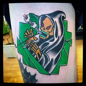 Coughing reaper. Tattoo by Destroytroy #reaper #death #skull #skeleton #Destroytroy