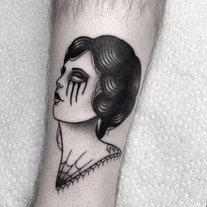 Blackwork irisless woman tattoo by Lara Brind'amour. #LaraBrindamour #blackwork #woman #lady #grim #dark #portrait #irisless