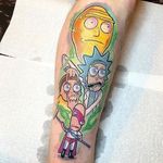 Rick and Morty tattoo by Chris Hill aka Armslikewings #ChrisHill #armslikewings #rickandmortytattoos #rickandmorty #color #newtraditional #RickSanchez #lightning #electricity #alien #scifi #adultswim #cartoon