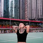 Lily Cash showing off her neck piece. #neckpiece #LilyCash #tattooartist #fashion #tattooedwomen #streetwear #hongkong #tattooapprentice
