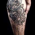 Blackwork lace tattoo by Saskia. #blackwork #Saskia #lace #fabric #decorative #linework