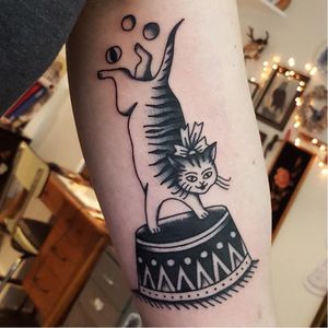 Circus cat tattoo by Rion #Rion #traditional #circus #cat