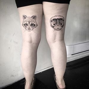 Blackwork animal heads tattoo by Sylvie le Sylvie. #SylvieLeSylvie #blackwork #pattern #animalhead #racoon #skunk