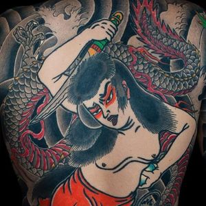 Tosikazu Nakamura's depiction of Tamatori concealing the magical pearl inside her body (IG—tosikazunakamura). #Irezumi #Japanese #TosikazuNakamura #traditional