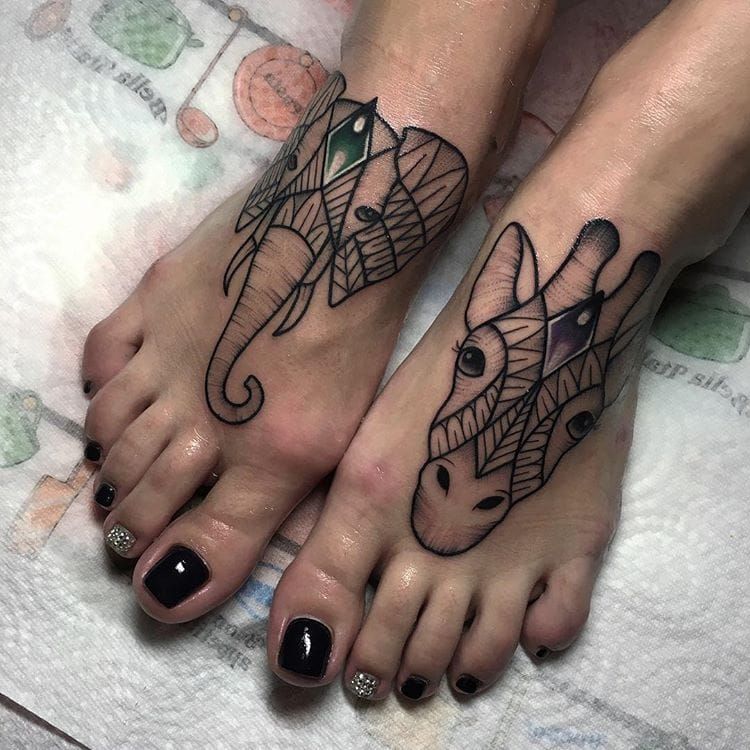 Bound For Glory Tattoo  Giraffe and baby elephant by tconnorsbfg  607