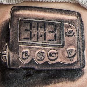 Close up shot of the tattoo of her insulin pump, rendered in black and grey. #dad #daughter #diabetes #diabetic #family #heartwarming #inspirational #insulinpump #love #blackandgrey #blackandgreyrealism