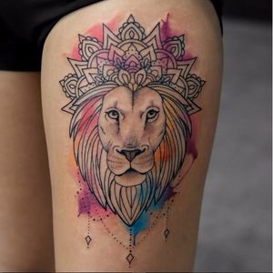 Lion tattoo by Joice Wang #JoiceWang #watercolor #graphic #nature #lion