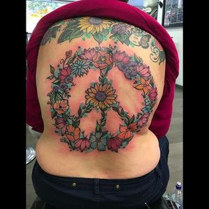 Huge Peace Sign Back Tattoo by @libbyguytattoos #LibbyGuyTattoos #Peace #PeaceSign #PeaceSignTattoo