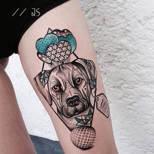 Dog tattoo by Jessica Svartvit #geometric #dog #JessicaSvartvit #heart