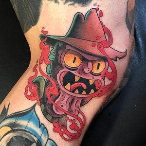Scary Terry tattoo by Jacob Wiman #JacobWiman #rickandmortytattoos #rickandmorty #scaryterry #color #newtraditional #neotraditional #balls #horror #scifi #adultswim #cartoon
