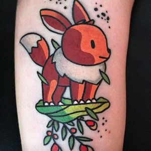 Eeevee tattoo by Encre Mecanique. #EncreMecanique #pokemon #eevee #cute #critter #anime #videogames #kawaii