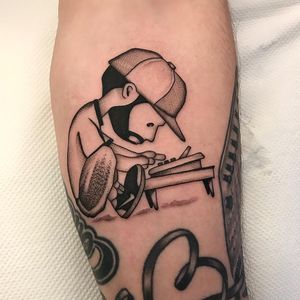 J Dilla tattoo by Matt Stopps #MattStopps #musictattoos #blackandgrey #JDilla #singer #rapper #producer #piano #portrait #newschool