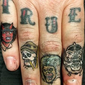 Rock 'n' roll finger tattoos by Allan Graves #AllanGraves #music #acdc #ironmaiden