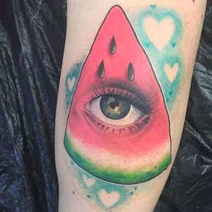 Freehand Eye Watermelon Tattoo by Nici DeeDiemnd @NiciDeeDiemnd #NiciDeeDiemnd #Watermelon #WatermelonTattoo #Fruit