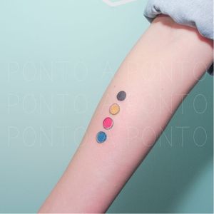Colorful tattoo by Ponto Tattoo #PontoTattoo #dotwork #pointillism #small #dots #polkadots