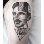 Tesla tattoo by Abes #Abes #blackwork #surrealistic #tesla