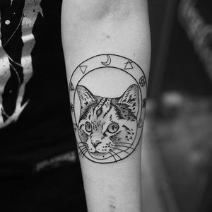 Occult cat tattoo by Elisabet Waris. #blackwork #linework #ElisabetWaris #occult #cat