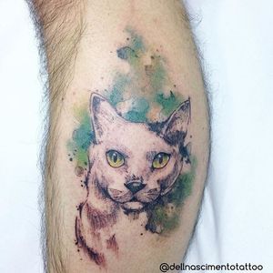 Cat Tattoo by Dell Nascimento #cat #watercolor #watercolorartist #contemporary #DellNascimento